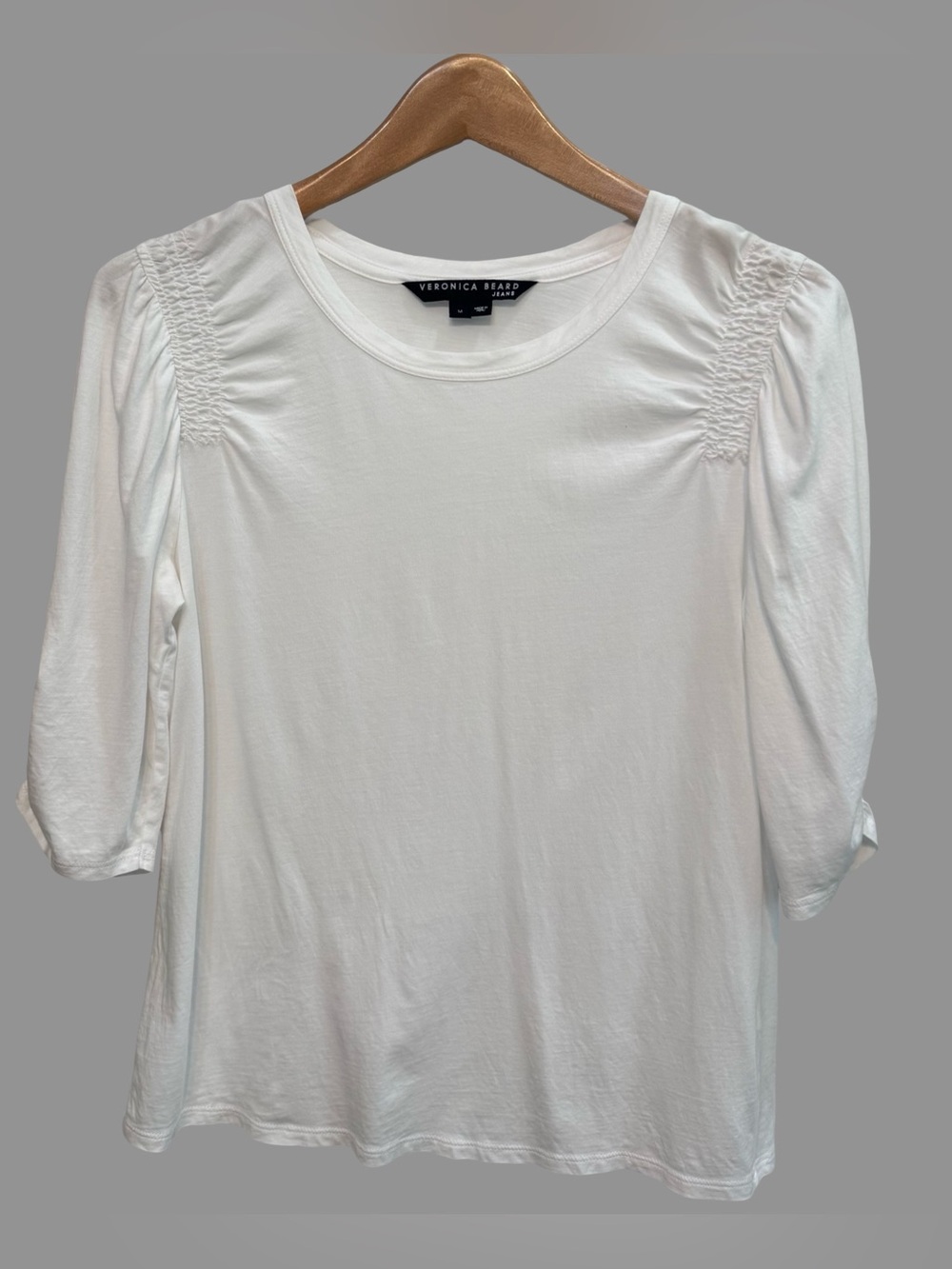 Veronica Beard White Pima Cotton Half Sleeve Crew Neck Top M